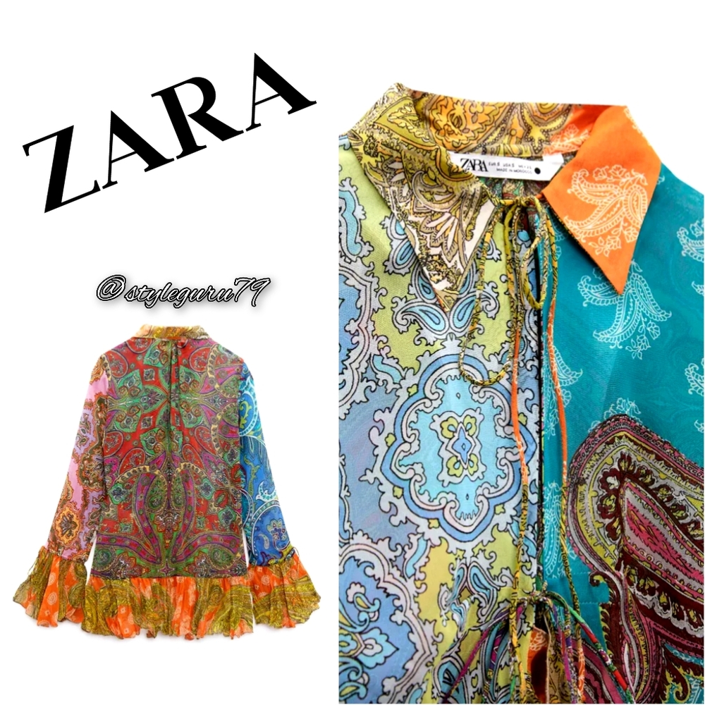 NWT, ZARA, Printed Ruffled Blouse - Picture 4 of 5